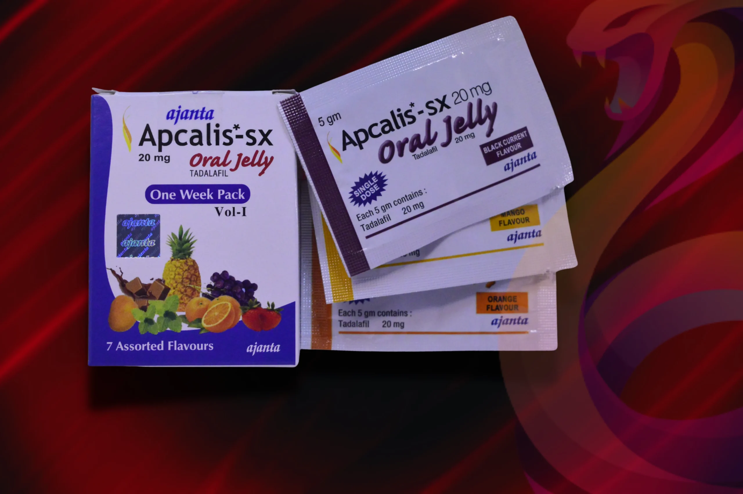 Apcalis Oral Jelly detail na balení a obsah 3 sáčky